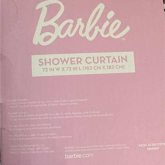 Barbie Shower Curtain 72" X 72" Pink Hearts & Stars Design Polyester For Ages 3+ - Picture 2 of 4